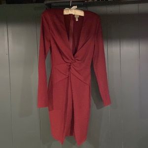 Maroon long sleeve deep v short dress